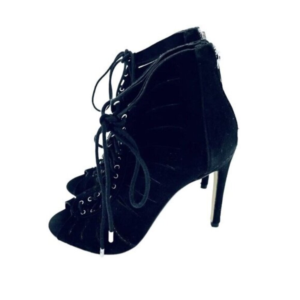 Steve Madden Cyder Black Suede Leather lace Up Open Toe Booties Sz 7 New